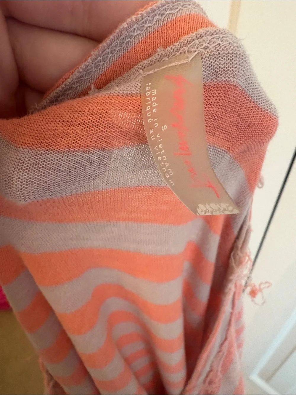 Free People Striped Long-Sleeve Top in Coral and Light Gray